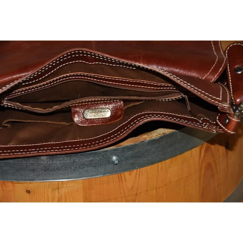 FRANCESCO BIASIA Brown Leather Saddle Bucket Satchel Shoulder Bag Purse Handbag